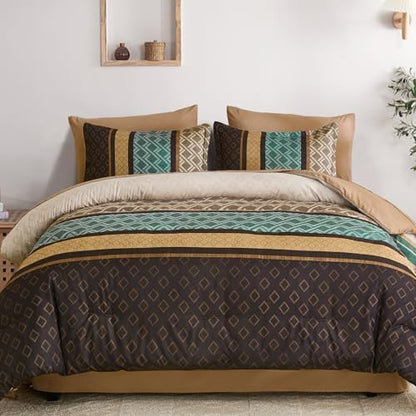 Cottolester Queen Comforter Set 7 Pieces,Boho Striped Bed in a Bag