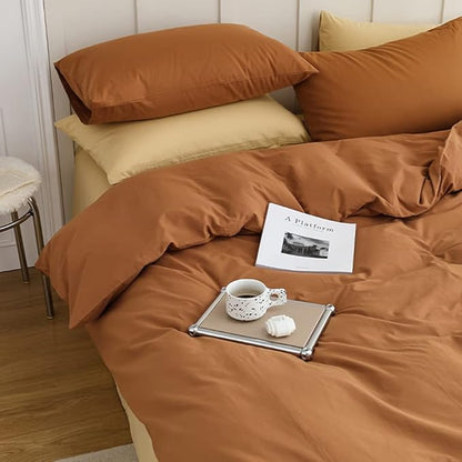 CLOTHKNOW Brown King Size Comforter Set Pumpkin Bedding Sets Soft Caramel Comforter Burnt Orange Comforters with 2 x Pillow Cases