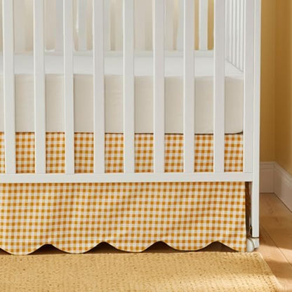 Brandream Scallop Edge Cotton Crib Skirt, Baby Boy, Baby Girl, Gender Neutral Crib Skirt Toddler Bedskirt Farmhouse Chic Nursery Crib Bed Skirt, Boho Bohemian Solid Yellow Gingham