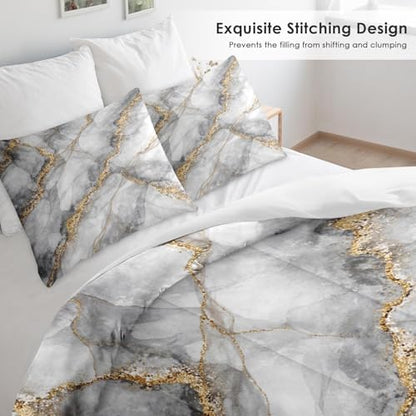 Pamnest Twin Comforter Set, 2 Pieces Marble Black Bedding, All Season
