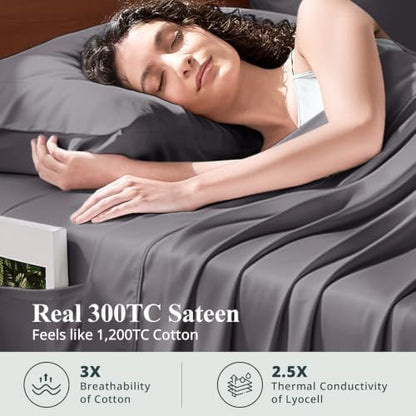 Bamboo Viscose Sheet Set King Size, Cooling Sheets Bed Set 4pcs