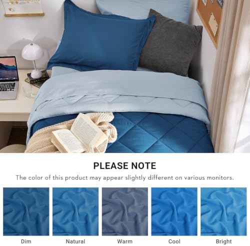 MUXHOMO 5 Pieces Twin XL Comforter Set, Reversible Bed in a Bag Twin XL Size, All Season Bedding Set with Comforter, Flat Sheet, Fitted Sheet, Pillowcases & Shams, Teal & Lake Blue