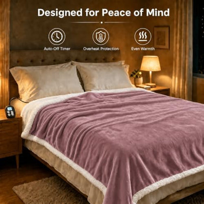 Electric Heated Blanket Twin Size 62" x 84", Soft Flannel Heating Blanket for Bed, Sofa, Bedroom, 10 Heat Settings, 1-12H Auto Shut Off, Overheat Protection, Machine Washable, Purple