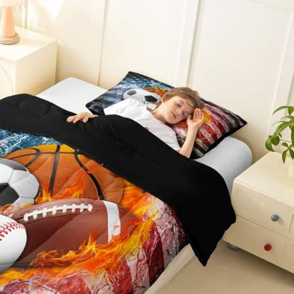 Erosebridal Sports Balls Comforter Set for Kids Boys Girls