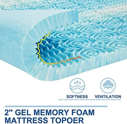 SINWEEK 2 Inch Mattress Topper 5-Zone Memory Foam Mattress Topper Pressure Relief Soft Mattress Pad, CertiPUR-US Certified, Twin Size Blue (Pack of 2)