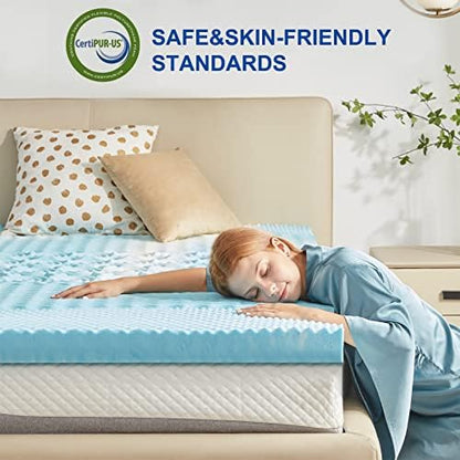 SINWEEK Mattress Topper 5-Zone Memory Foam Mattress Topper Pressure Relieve Soft Mattress Pad, CertiPUR-US Certified, 3 Inch King Size, Blue