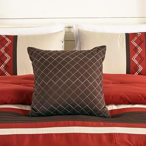 Chezmoi Collection 7-Piece Zigzag Embroidered Comforter Set, Queen Size