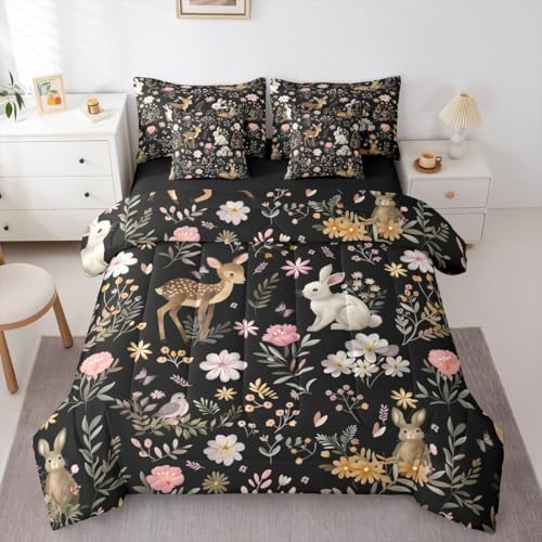 Feelyou Cute Deer and Rabbit 7 Piece Bedding Set for Kids