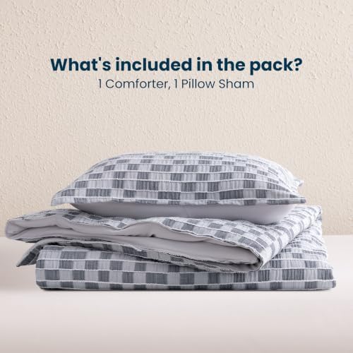 SLEEP ZONE Comforters Twin Set, Modern Lattice Bedding Set Gray 2 Pcs