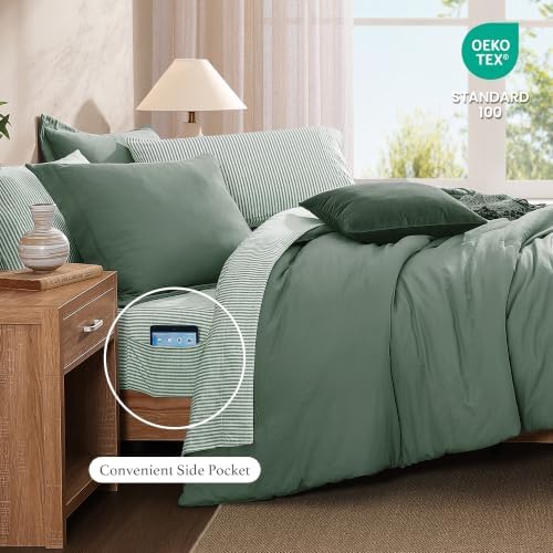 Monbix Full Size Comforter Sets-7 Pieces Soft Bed in a Bag Full Bedding Set