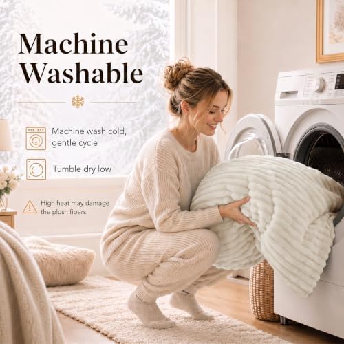 CozyLux Fleece Full Size Comforter Sets, 3 Piece Winter Warm Beige Bedding