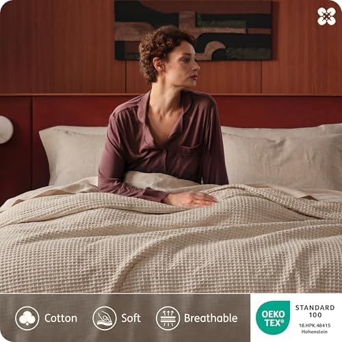 Bedsure PureWoven Cotton Waffle Weave Duvet Cover, Khaki, Duvet Cover Only