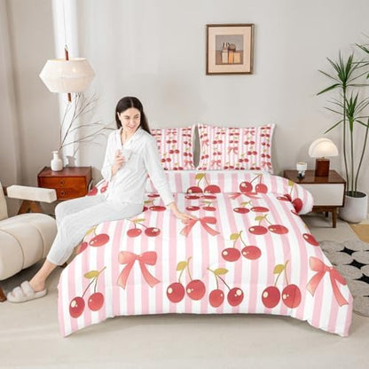 jejeloiu Pink Bow Comforter Set Twin Size Bedding Set for Kids Boys Girls