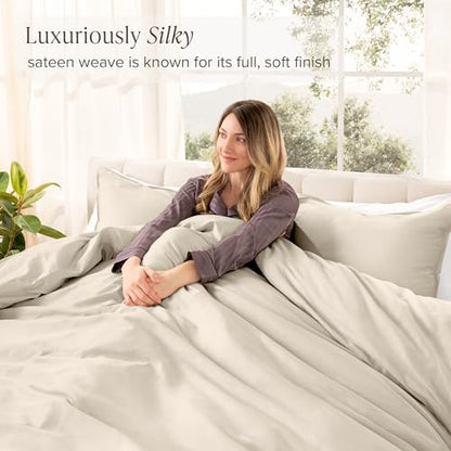 Bare Home 100% Organic Cotton Sateen Duvet Cover Set - Full - 400 Thread Count - Smooth Sateen Weave - Warm & Luxurious - Duvet Cover (Full, French Beige)