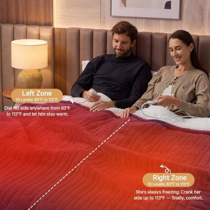 Heated Electric Blanket King Size, Dual Control 90" x 100", Lavender