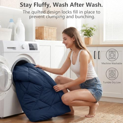 CozyLux Super King Comforter Set 120"x120", 7 Piece, Navy
