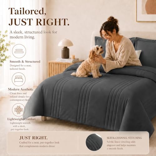 CozyLux Oversized King Comforter Set Dark Grey- 7 Pieces Bed in a Bag