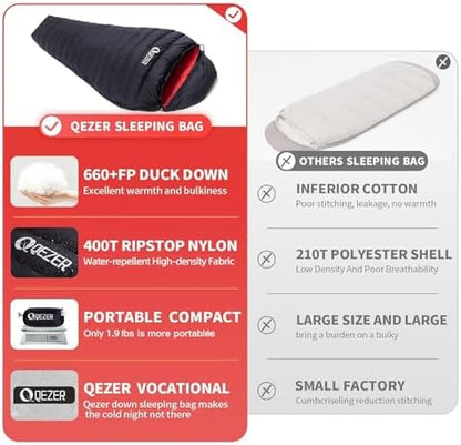 0 Degree Down Sleeping Bag for Adults,Cold Weather Backpacking