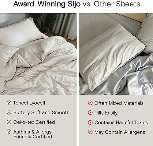 Sijo AiryWeight Tencel Sheet Set, 100% Lyocell Derived from Eucalyptus, Buttery Soft, Architectural Digest Best Cooling Sheets Winner - 3pc - 2 Pillowcases 1 Fitted (Sapphire, Queen)