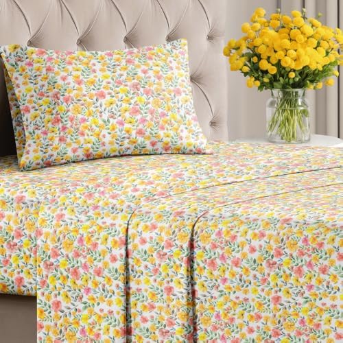 Twin XL 3 Piece Floral Sheet Set - Breathable & Cooling - Sun Kissed Bloom