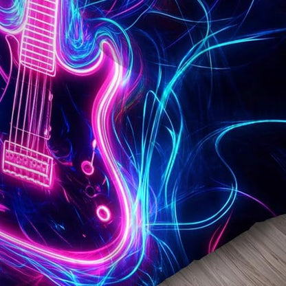 Guitar Bedding Set for Kids Twin Neon Music Comforter Set for Girls Women Bedroom Quilt Bed Set 1 Comforter 1 Pillowcase