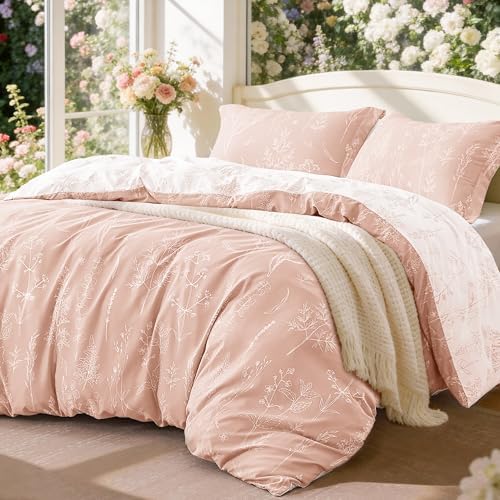Love's cabin Dusty Rose Pink King Size Comforter Set - King Comforter Set, 3 Pieces Cute Floral Bedding Sets for All Seasons,1 Soft Reversible Botanical Flowers Comforter and 2 Pillow Shams