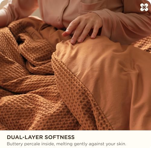 Bedsure PureWoven 3 Pieces Cotton Waffle Duvet Cover Set, King, Terracotta