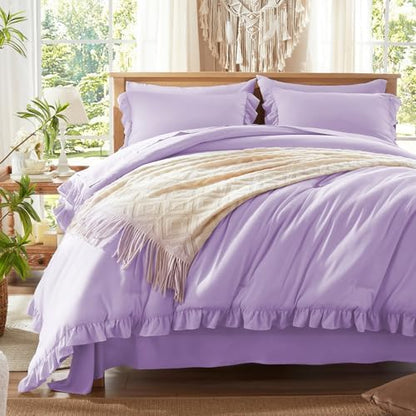 Anluoer King Size Comforter Set 7 Piece,Ruffle Bed in a Bag Bedding Sets