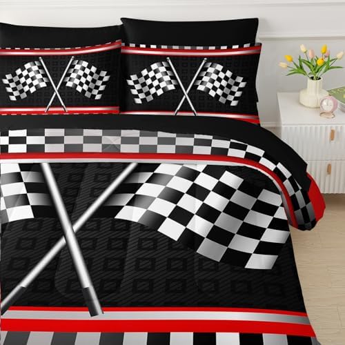 QOOMO Race Car 7 Pieces Comforter Set Queen,Racing Bedding Set for Kids