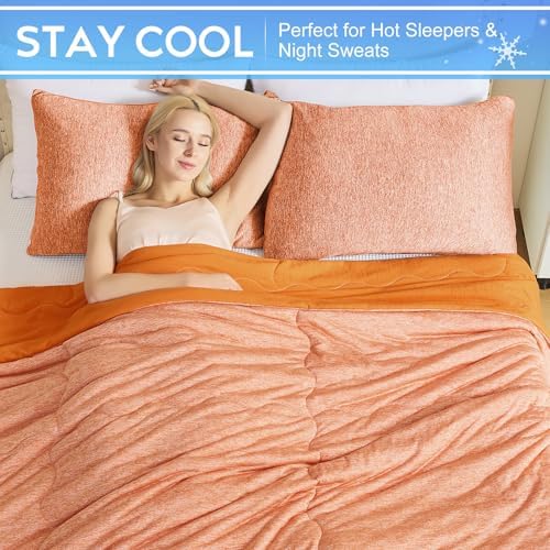 CHOSHOME Cooling Comforter Cooling Blanket, Q-Max 0.45 Cool Sleeping Summer Blanket for Hot Sleeper Night Sweats, Queen 90" x 90", Orange