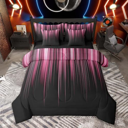 Feelyou Neon Pink Comforter Set with Sheets 7 Piece Full Size