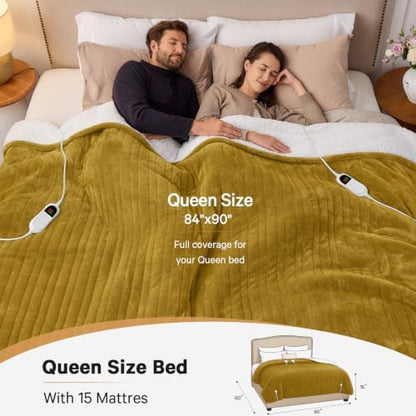 Heated Electric Blanket Queen, Dual Control, 84" x 90", Claybank