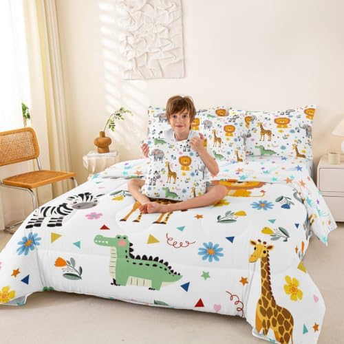 Erosebridal Wild Animals 7 Piece Comforter Set Queen Bed in A Bag