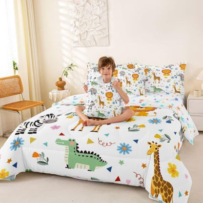 Erosebridal Wild Animals 7 Piece Comforter Set Queen Bed in A Bag