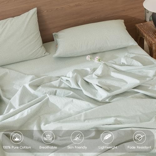 MooMee Striped Duvet Cover Set 100% Washed Cotton Linen Like King