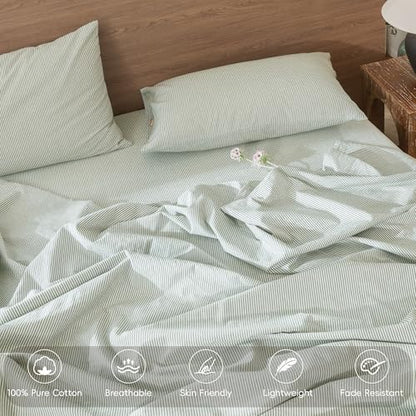 MooMee Striped Duvet Cover Set 100% Washed Cotton Linen Like King