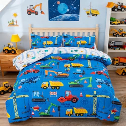 Holawakaka Boys Construction Truck Excavator Full Comforter Set with Sheets