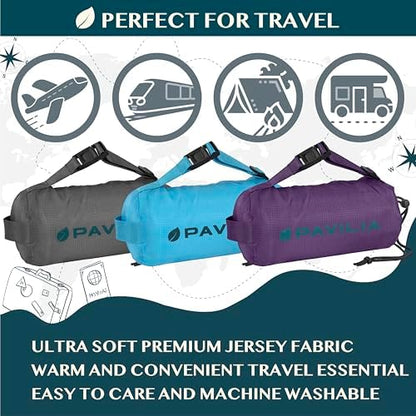 PAVILIA Travel Blanket Airplane Compact with Bag Lightweight, Purple