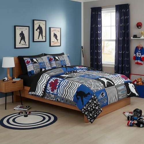QOOMO Ice Hockey 7 Pieces Comforter Set Twin Size,Sports Bedding Set