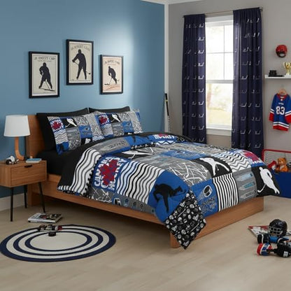 QOOMO Ice Hockey 7 Pieces Comforter Set Twin Size,Sports Bedding Set