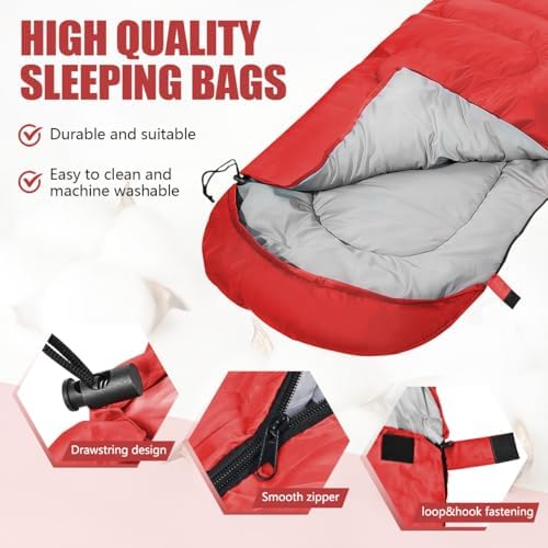 Camping Sleeping Bags for Adults Kids Waterproof Lightweight Sleeping Bag for Cold Weather or Warm Backpacking Hiking Mountaineering Indoor Outdoor Use