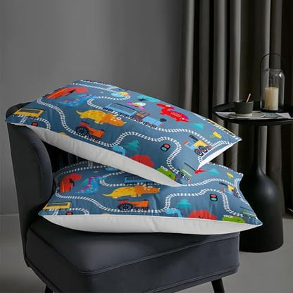 AILONEN Cartoon Train Comforter Set Full Size, Railroad Train Printed Bedding Set for Kids,Cute Dinosaur Comforter Set for All Season,3-Pieces,1 Comforter with 2 Pillowcases,Soft Machine Washable