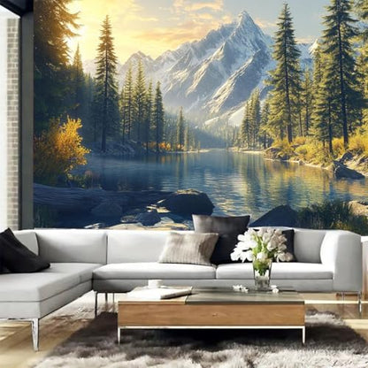 FENDROM Tranquility Lake Snow Mountain Scenery Tapestry Wall Hanging, Nature Forest Plant Trees Pictures Art Wall Tapestries Blanket for Bedroom Living Room Dorm Decor