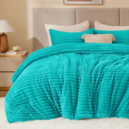 BEDELITE Fleece Twin/Twin XL Comforter Set, Fluffy Bed Set, Teal