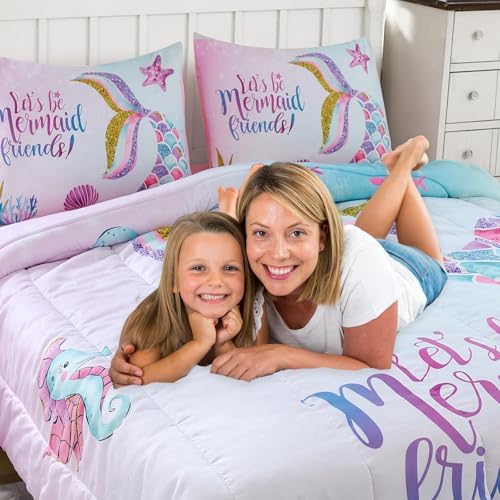 Cokouchyi Twin Size Comforter Set for Girls, 5-Piece Bed in a Bag, 3D Colorful Mermaid Bedding Comforter Sheet Set, Ultra Soft and Fluffy, Mermaid