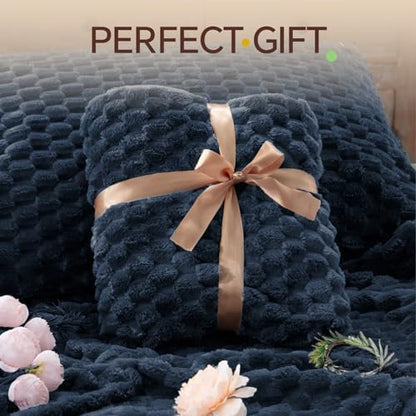 BEDELITE Fluffy Full Size Comforter Set, Navy Fleece Bed Set 3 Pieces