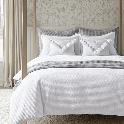 Levtex Home Cloud Waffle Full/Queen Comforter Set (90x94in) with 2 Pillow Shams (26x20in) - Solid Waffle Cotton Texture - Bright White - Cotton Full/Queen Size Comforter Set - Soft, Pre-Washed