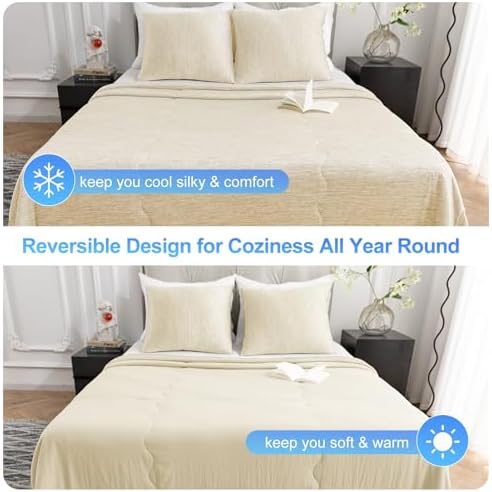 CHOSHOME Cooling Comforter Cooling Blanket, Q-Max 0.45 Cool Sleeping Summer Blanket for Hot Sleeper Night Sweats, Twin XL 60" x 90", Beige