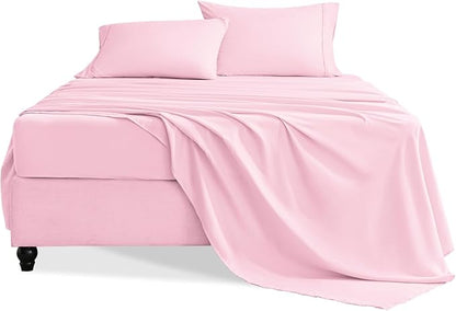 Queen Sheet Set, 4 Pieces Hotel Luxury Soft Microfiber Queen Bed Sheets Set, Up to 16" Deep Pockets, Oeko-Tex Sheets with Elastic, Breathable, Wrinkle Free (Light Pink, Queen)
