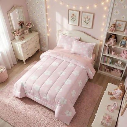 Pink Floral Bedding Sets for Girls, Full Size